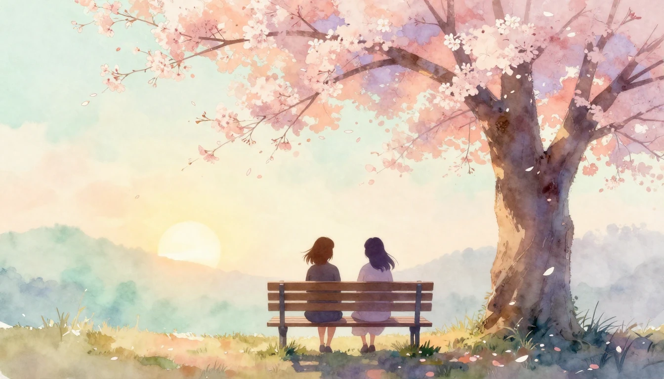 A soft and ethereal watercolor painting depicting two silhou...