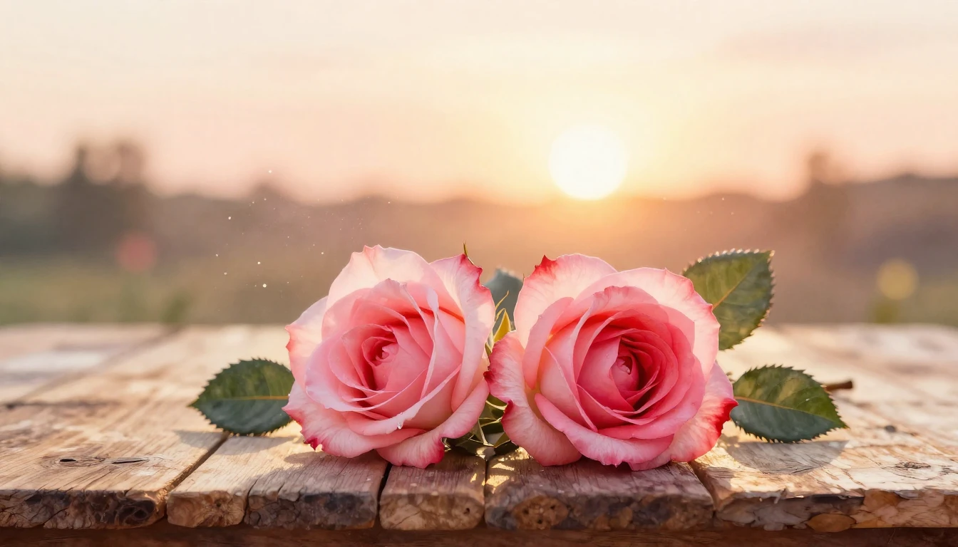 A delicate watercolor painting of two soft pink and red rose...