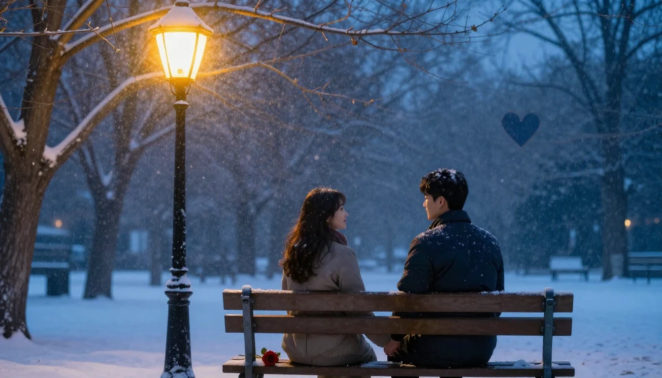 A romantic and cozy scene of a couple holding hands on a woo...