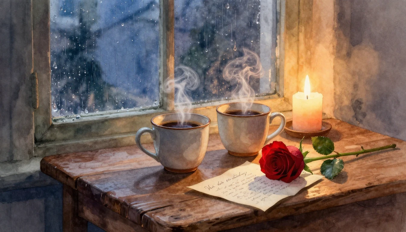 A romantic and cozy still life composition. A rustic wooden ...