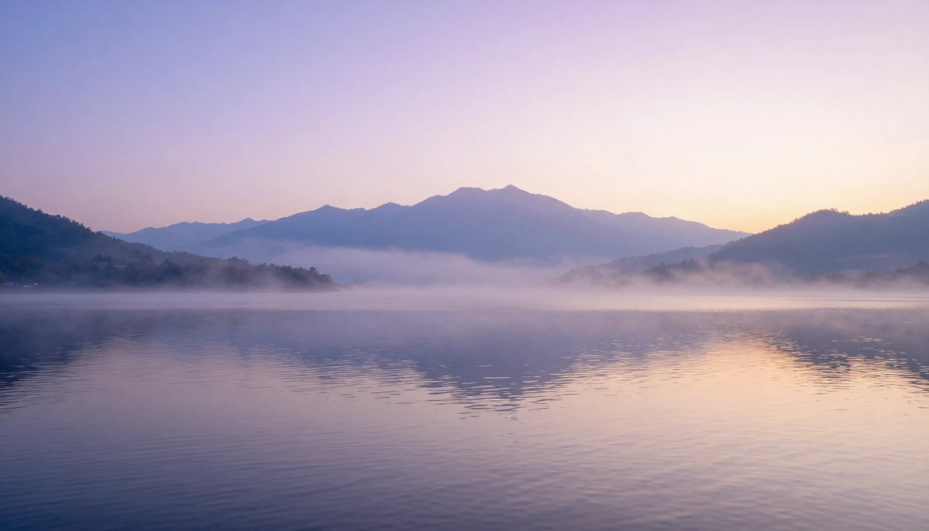 A breathtaking landscape featuring a calm mountain lake at d...