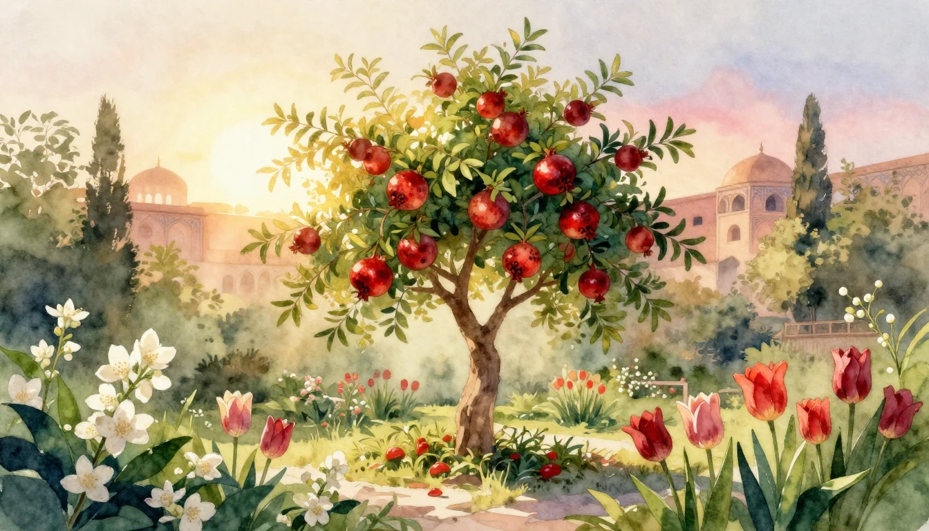 A beautiful watercolor painting of a lush Persian garden at ...