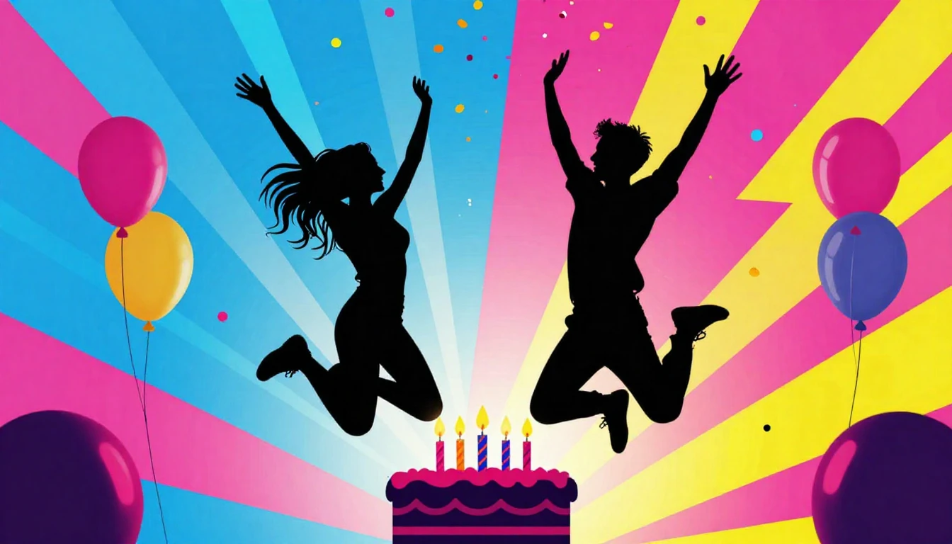 A vibrant and energetic celebration scene focusing on friend...