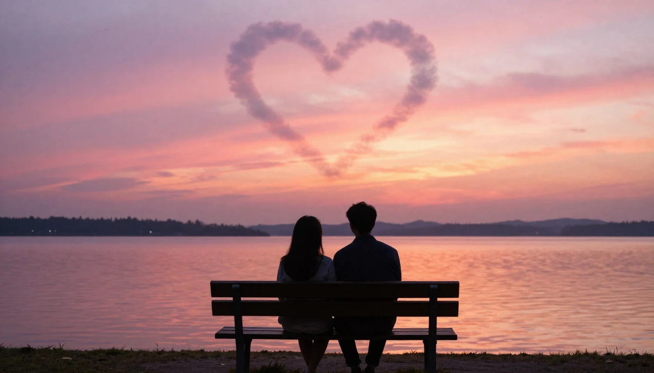A romantic and intimate scene showing two silhouettes sittin...