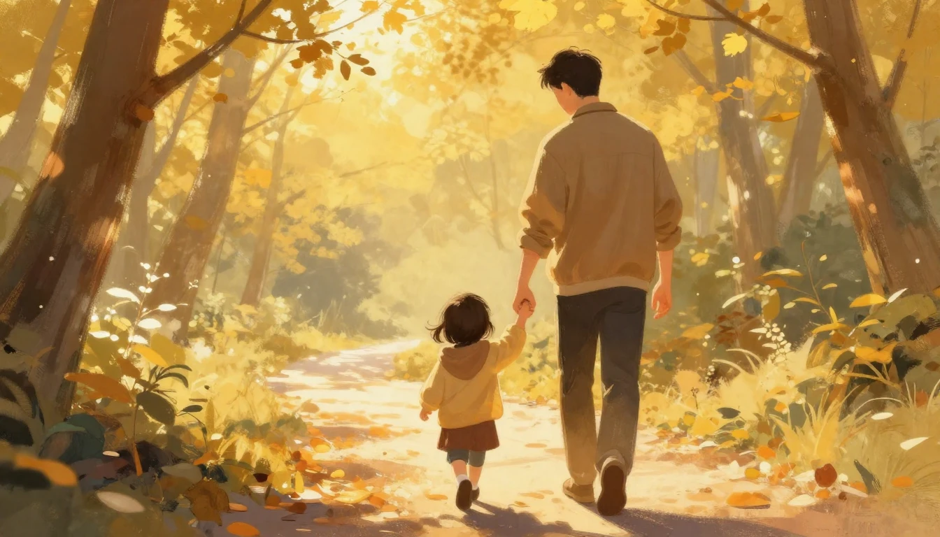 A beautiful illustration of a father holding his young child...