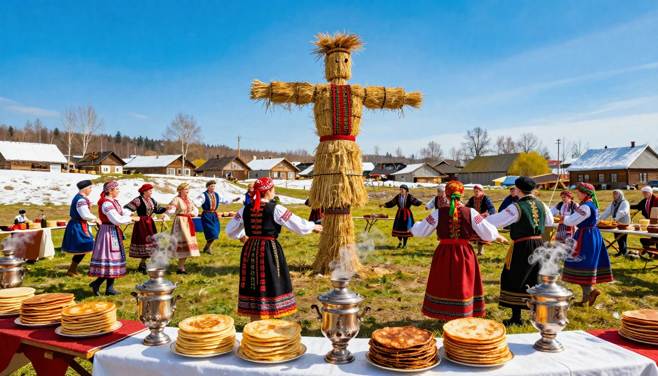 A vibrant outdoor scene of a traditional Slavic spring festi...
