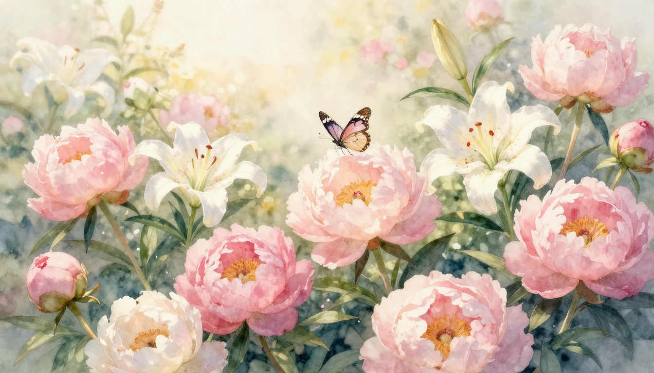 A beautiful watercolor painting of a blooming garden filled ...
