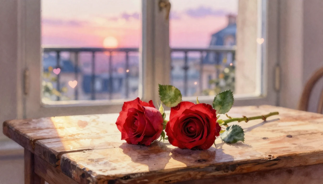 A beautiful watercolor painting of two delicate red roses in...