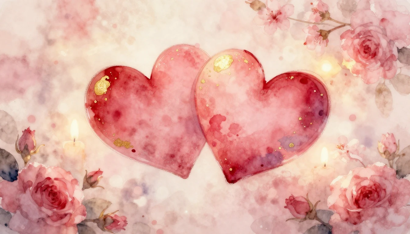 A delicate and ethereal watercolor painting of two intertwin...