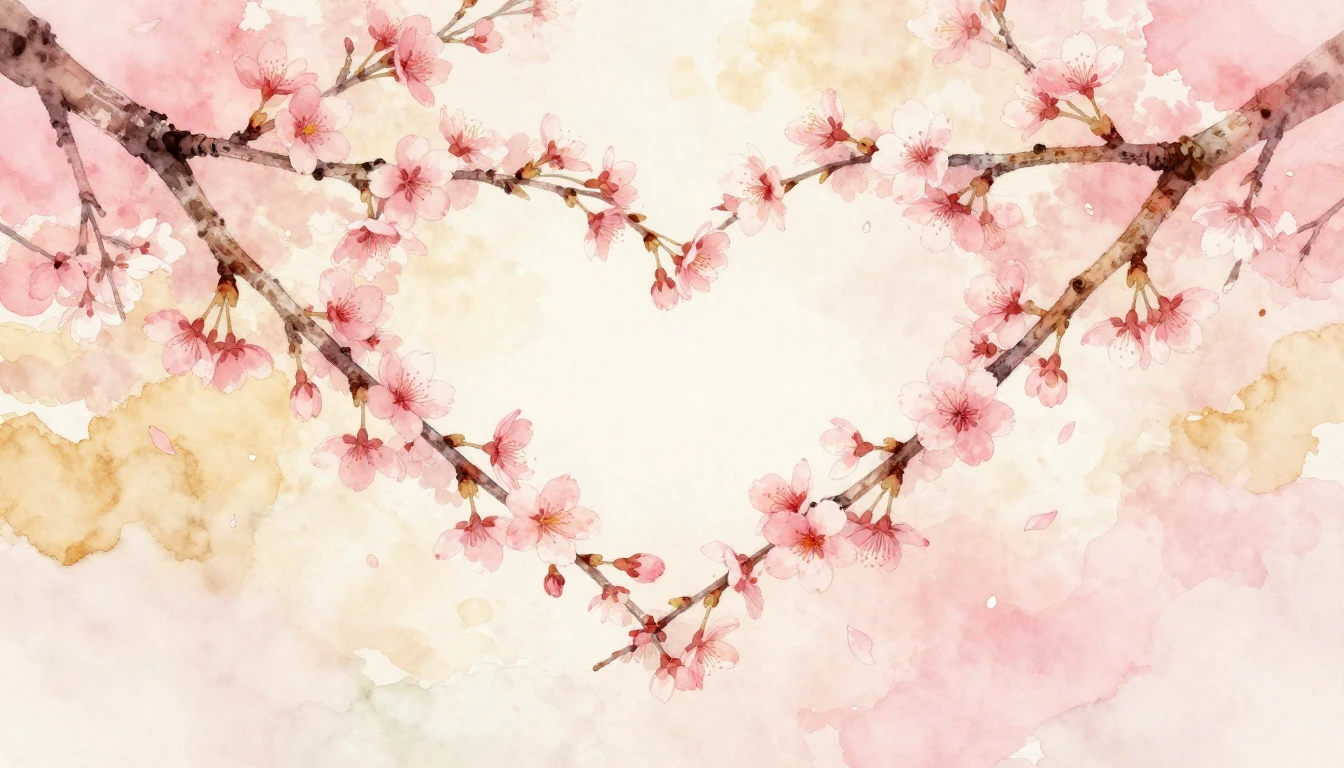 A delicate watercolor painting of two intertwined cherry blo...