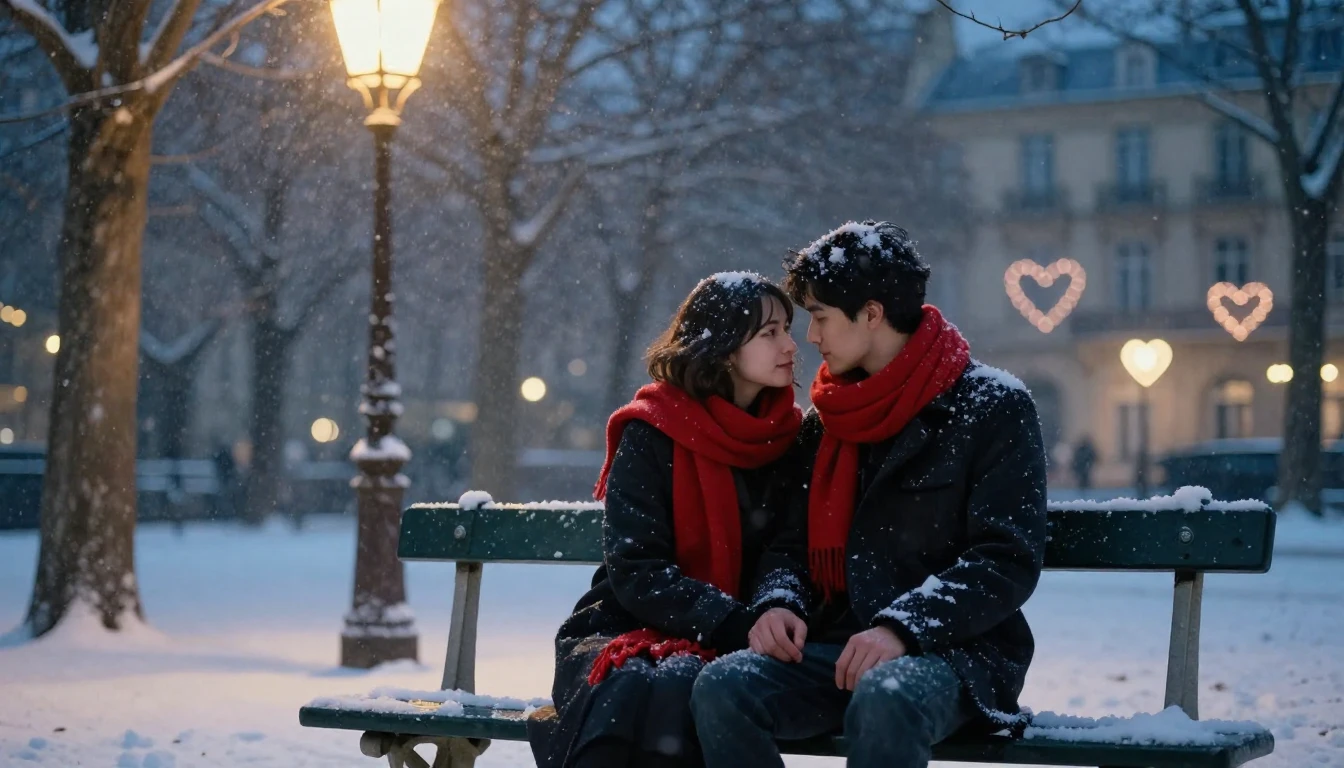 A romantic and dreamy scene featuring a couple sitting on a ...