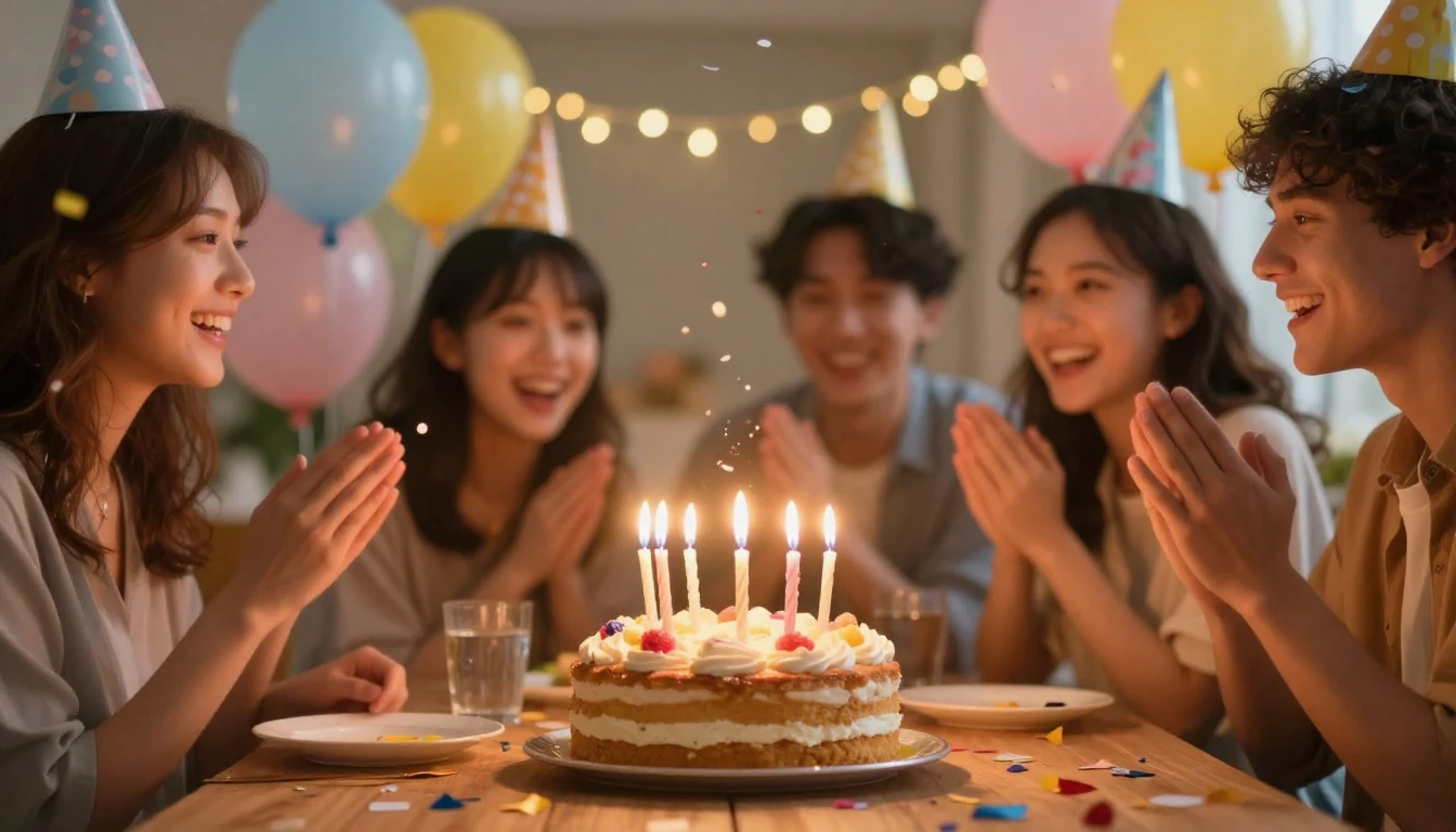 A vibrant and colorful birthday celebration scene focusing o...