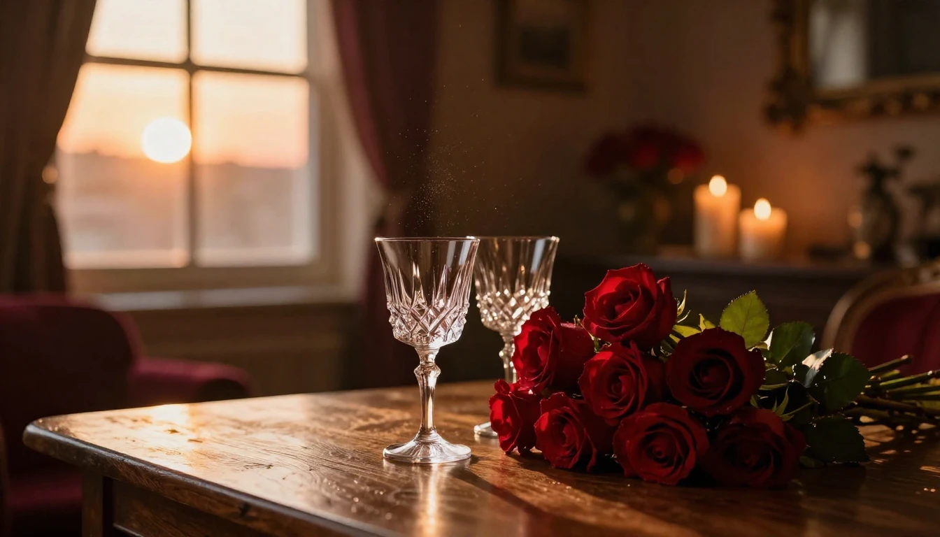 A breathtaking cinematic scene of a cozy, dimly lit room dur...