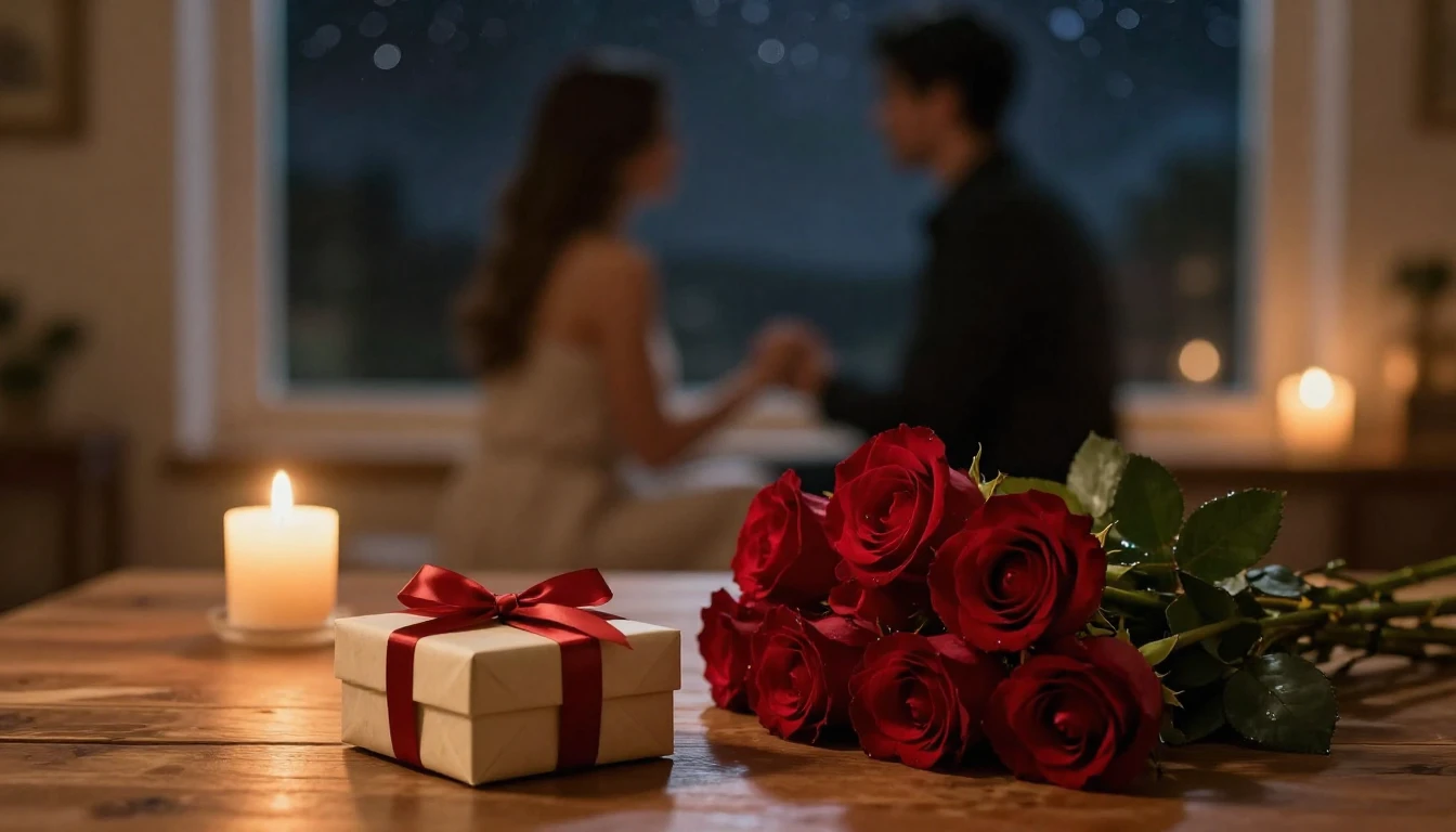 A highly detailed cinematic shot of a romantic Valentine's D...