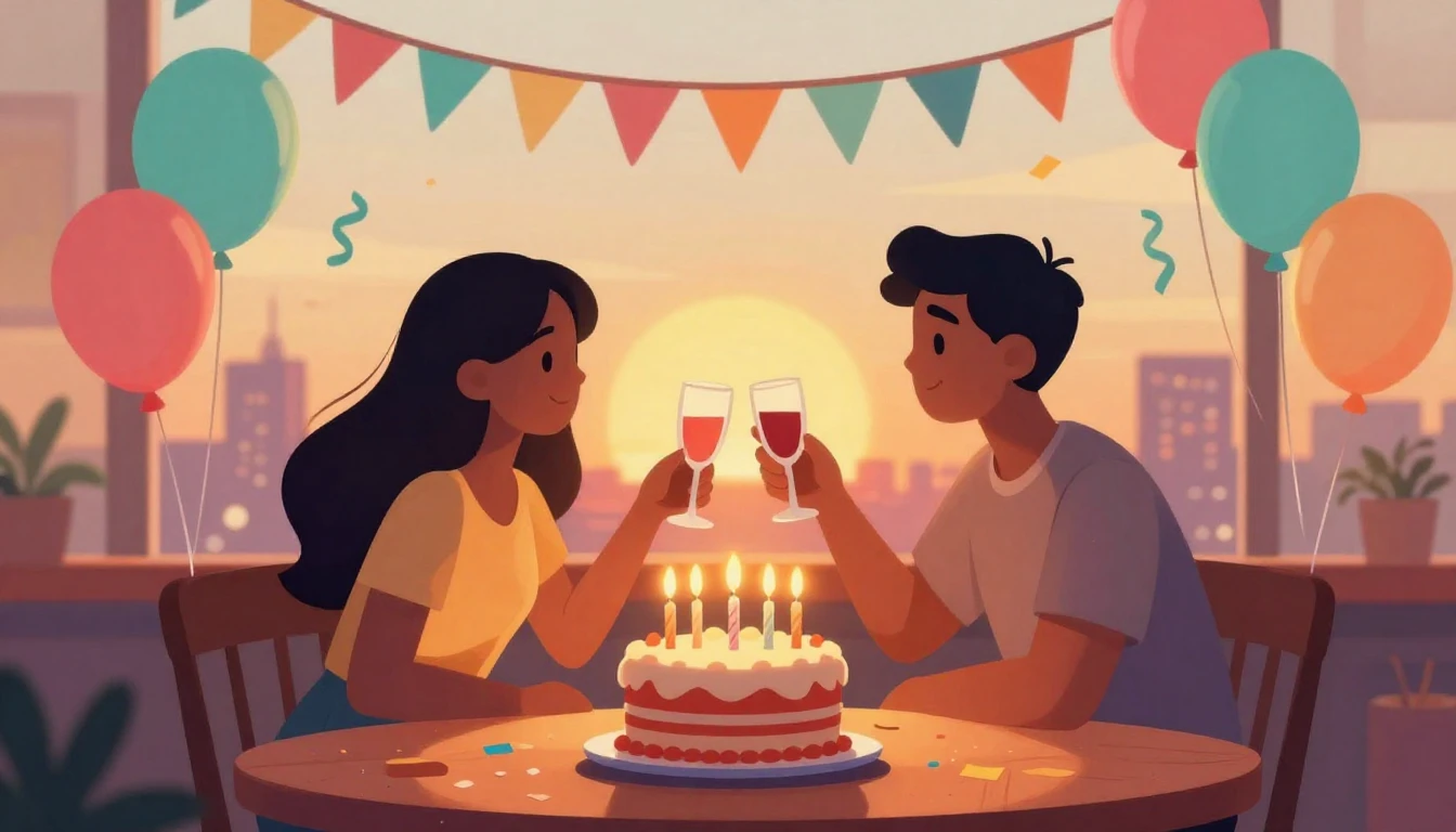 A heartwarming digital art illustration depicting a celebrat...