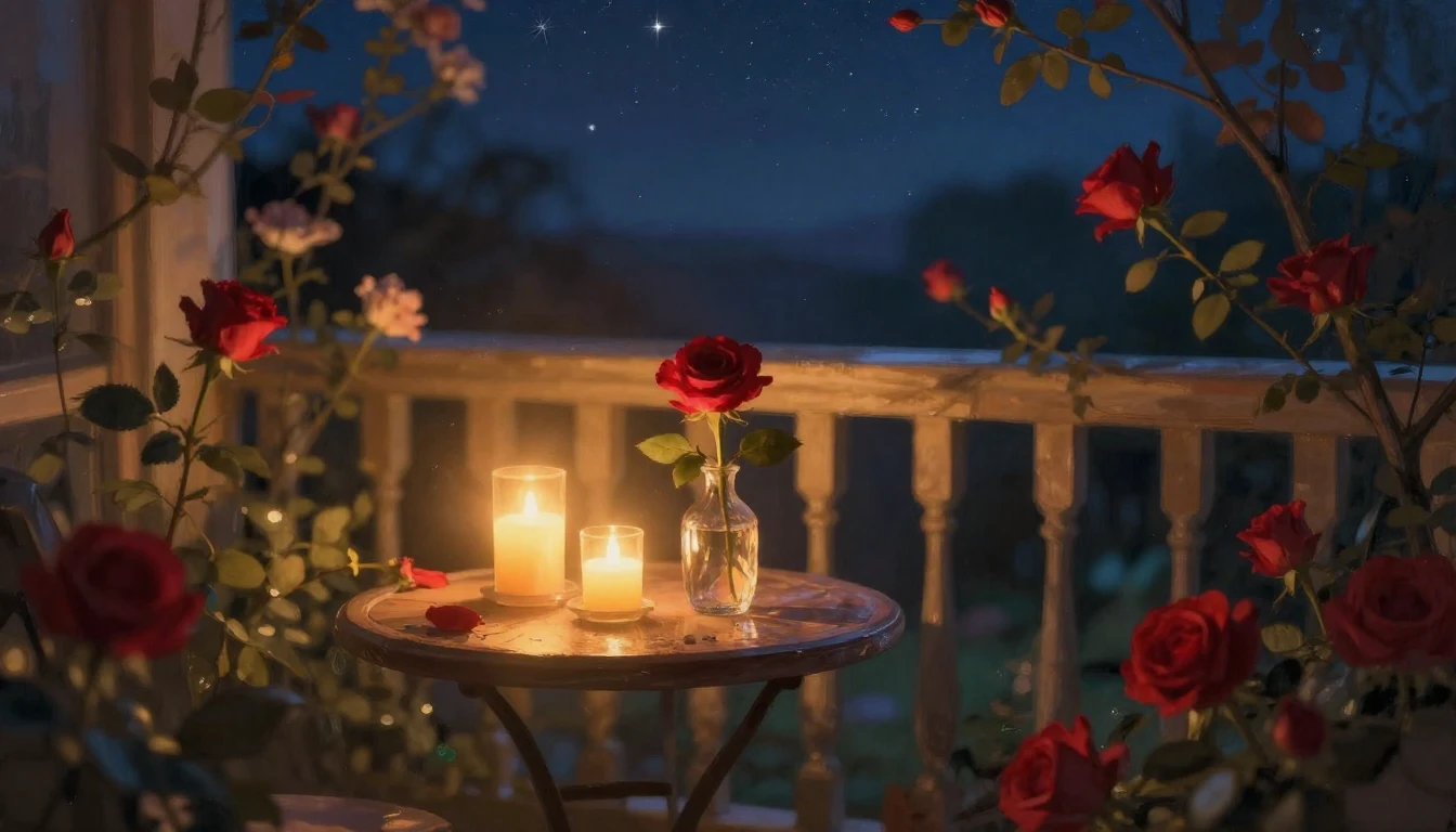 A dreamy, impressionistic scene of a quiet balcony overlooki...