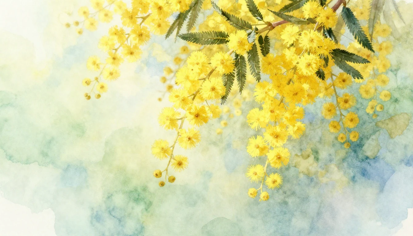 A beautiful watercolor painting of bright yellow mimosa bran...