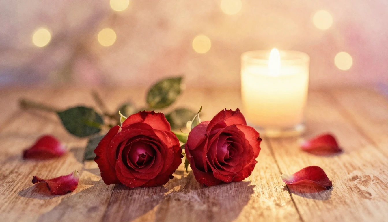 A soft watercolor painting of two delicate red roses resting...