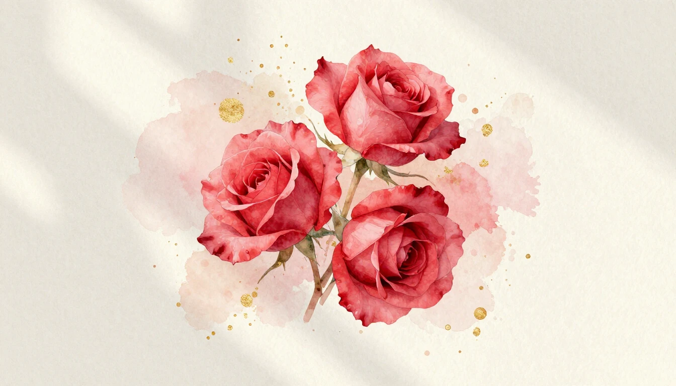 A beautiful watercolor painting of two delicate red roses in...