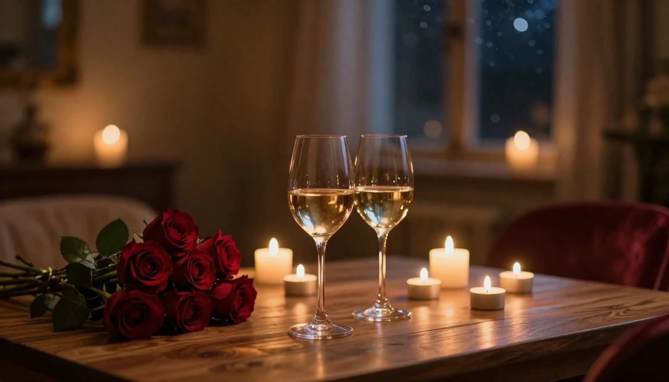 A high-quality cinematic scene of a cozy, dimly lit room dur...