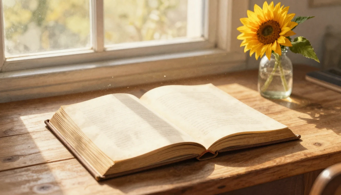 A soft watercolor painting of an open vintage book resting o...