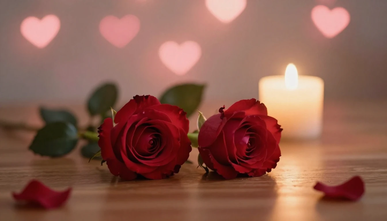 A soft and ethereal scene featuring two delicate red roses l...