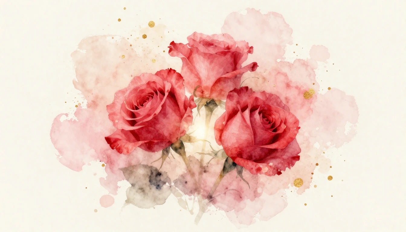 A beautiful watercolor painting of two delicate red roses in...