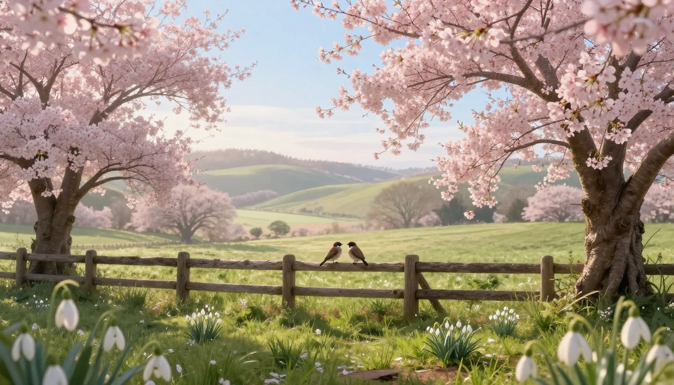 A breathtaking spring landscape in a rural setting. Delicate...