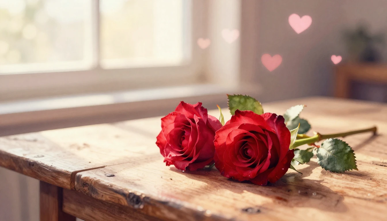 A beautiful watercolor painting of two delicate red roses in...