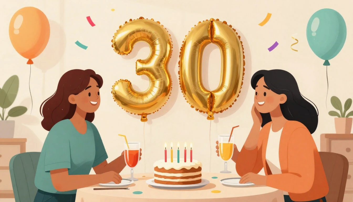 A warm and festive illustration of a 30th birthday celebrati...