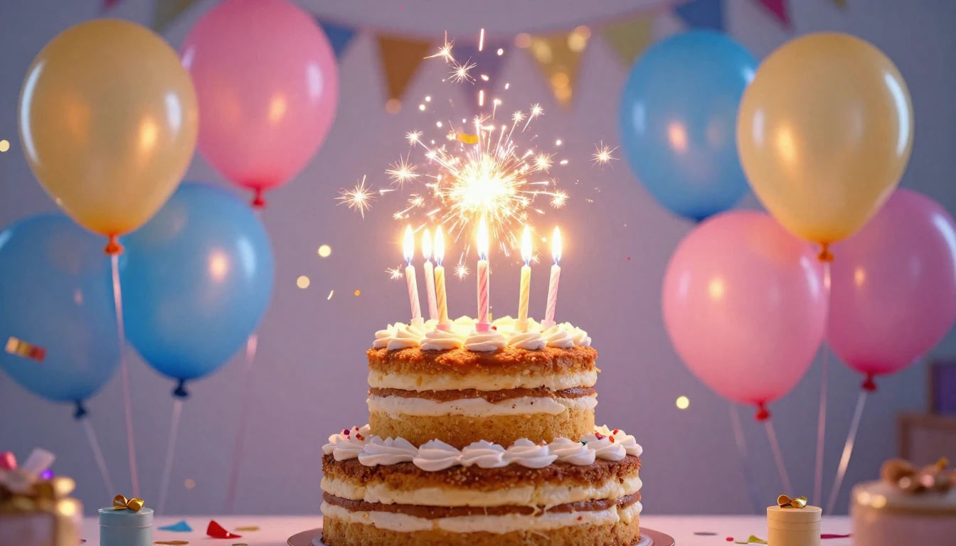 A vibrant and festive birthday celebration scene without spe...