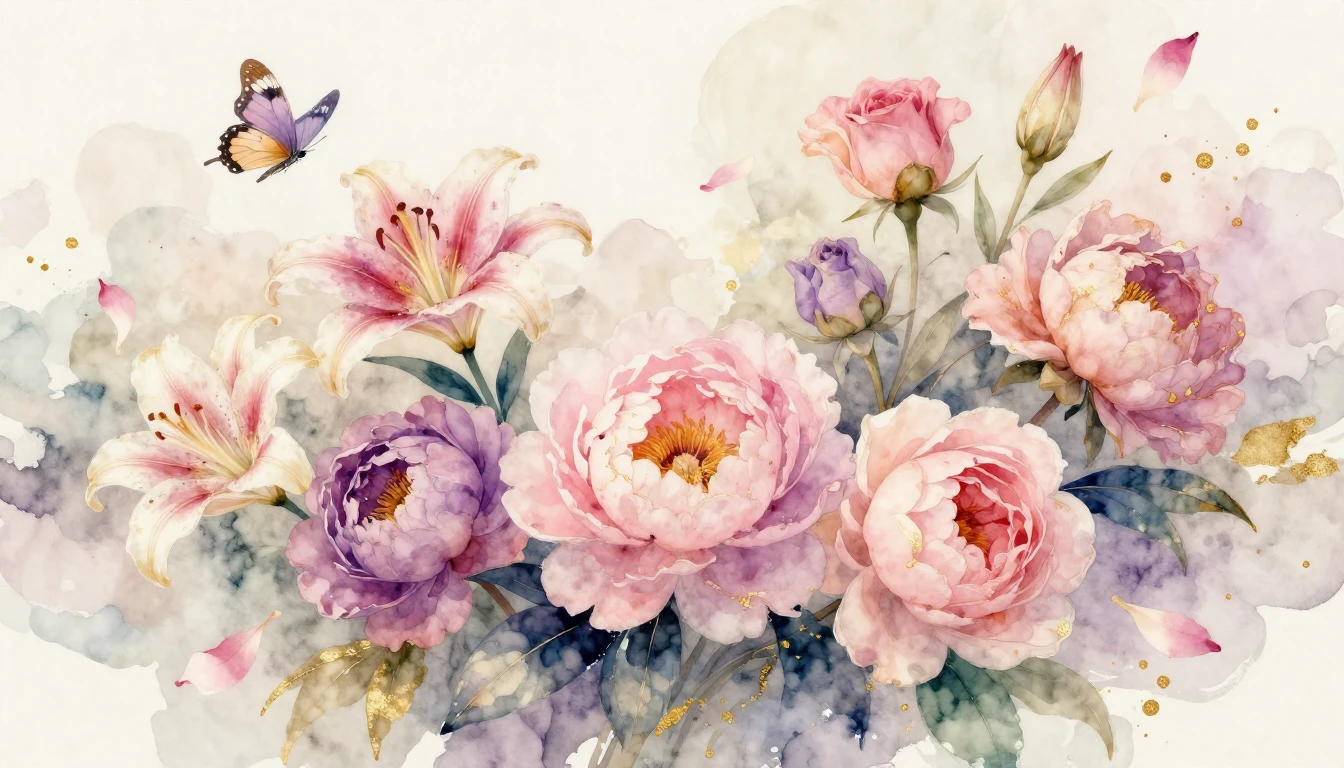 A vibrant and elegant watercolor painting celebrating femini...