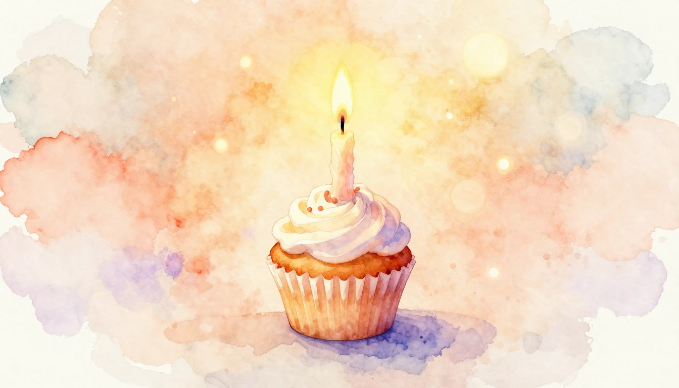 A soft watercolor painting of a single lit candle on a small...