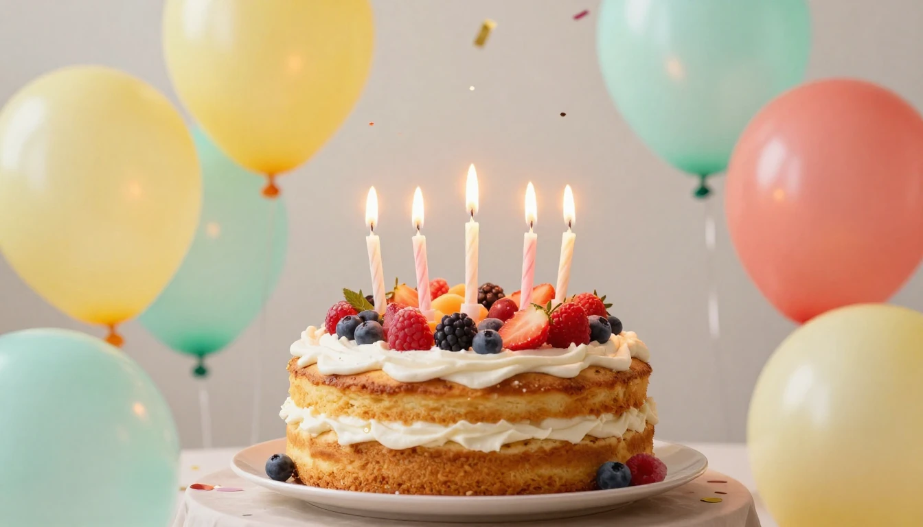 A whimsical and joyful birthday composition focusing on cele...