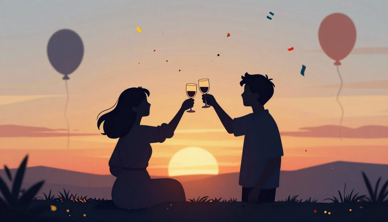 A warm and festive illustration celebrating friendship. Two ...