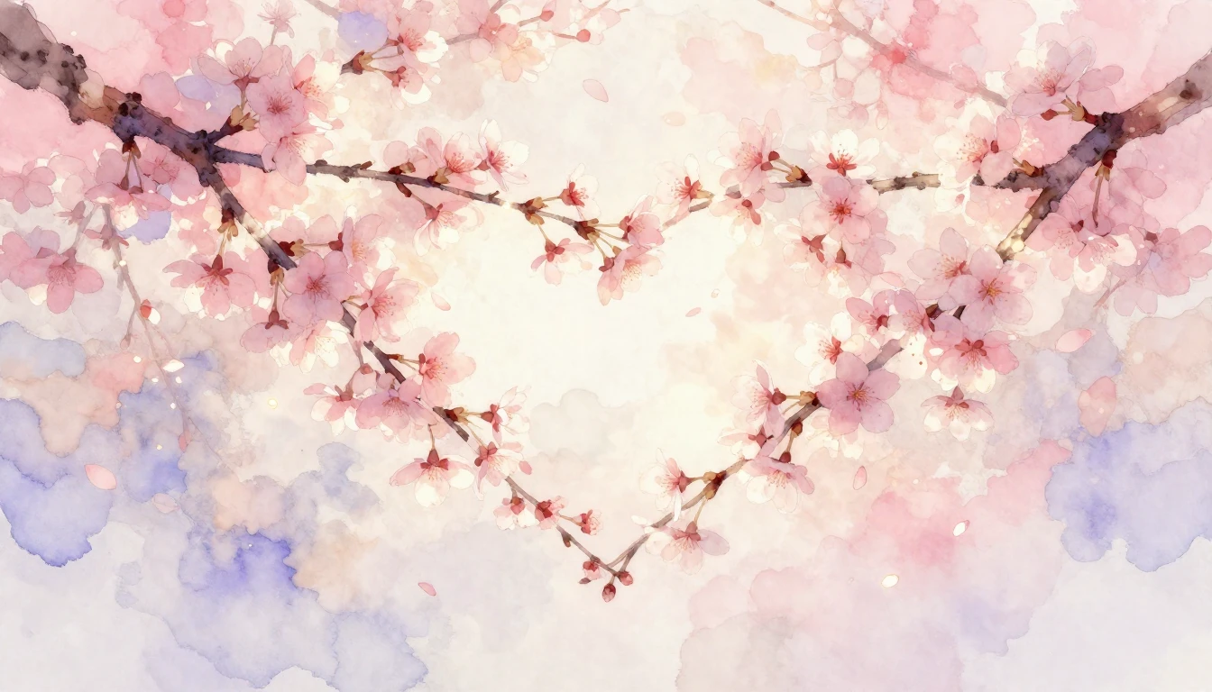 A soft and ethereal watercolor painting of two delicate cher...