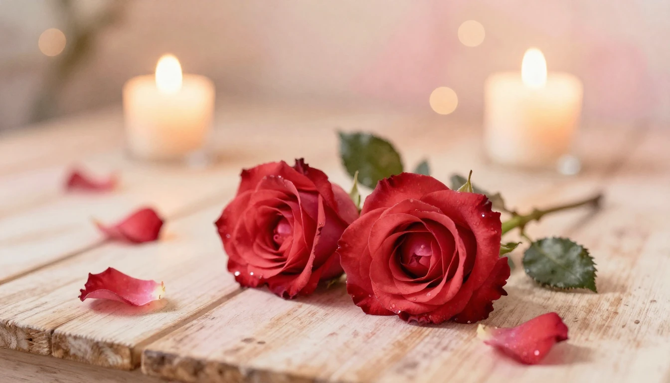 A soft watercolor painting of two delicate red roses intertw...