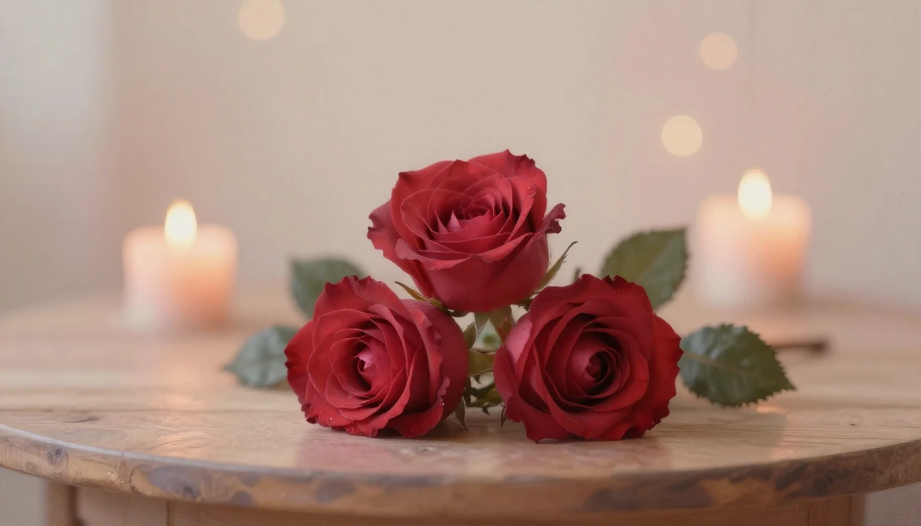 A soft and ethereal painting depicting two delicate red rose...