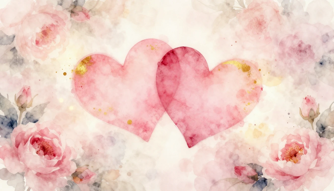 A delicate watercolor painting of two intertwined hearts flo...