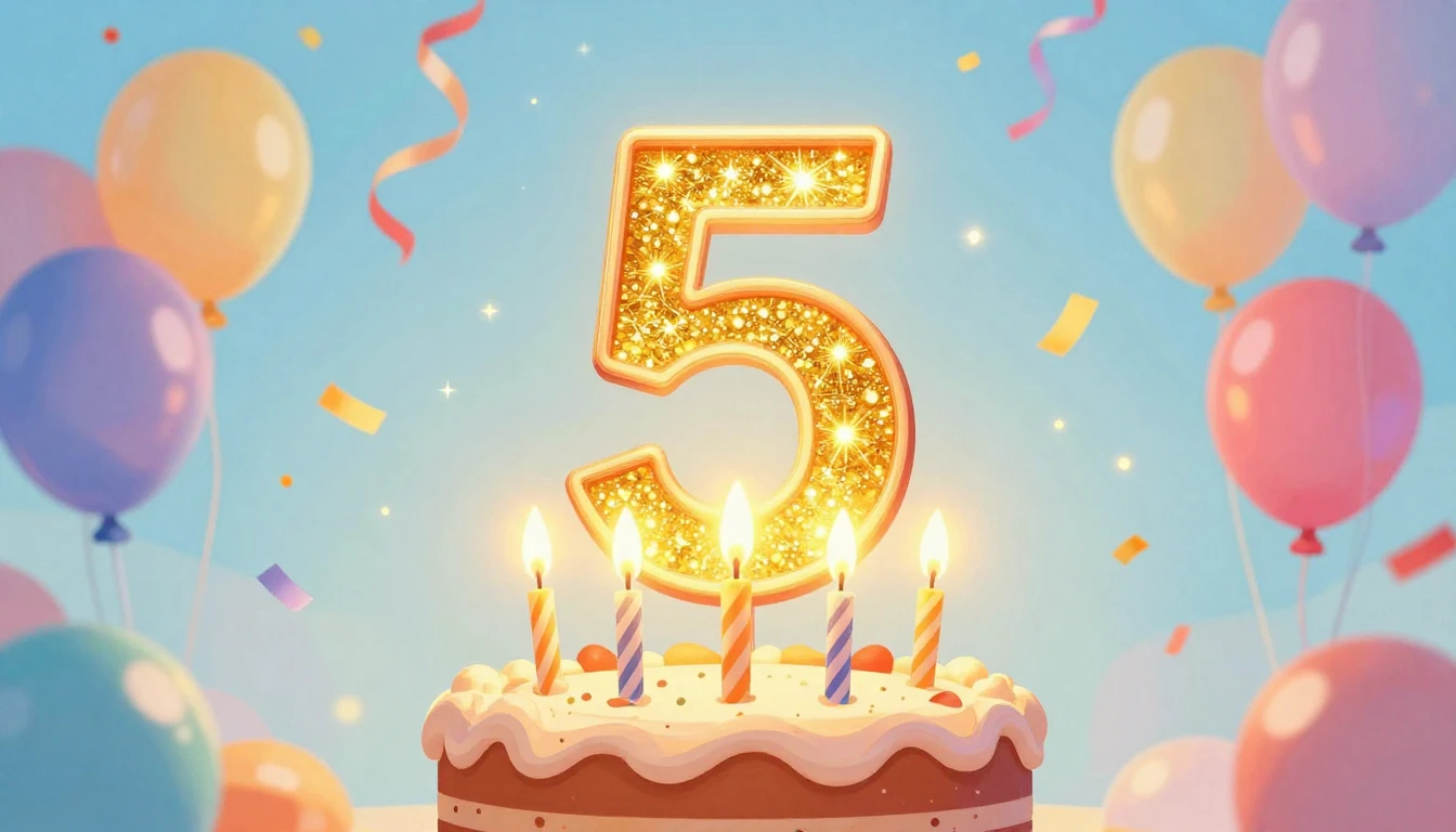 A bright and colorful illustration of a birthday cake with e...