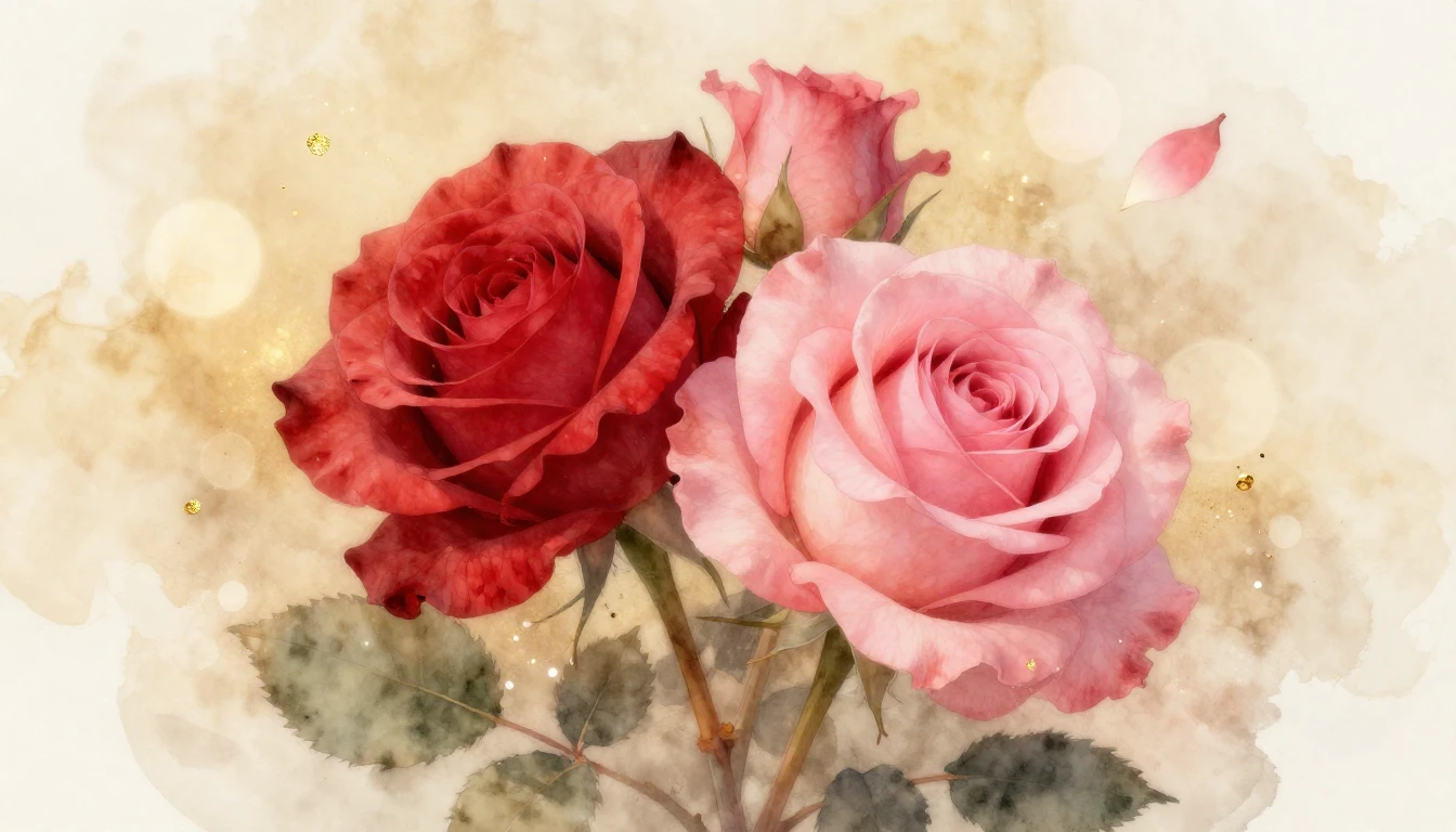 A beautiful and delicate watercolor painting of two intertwi...