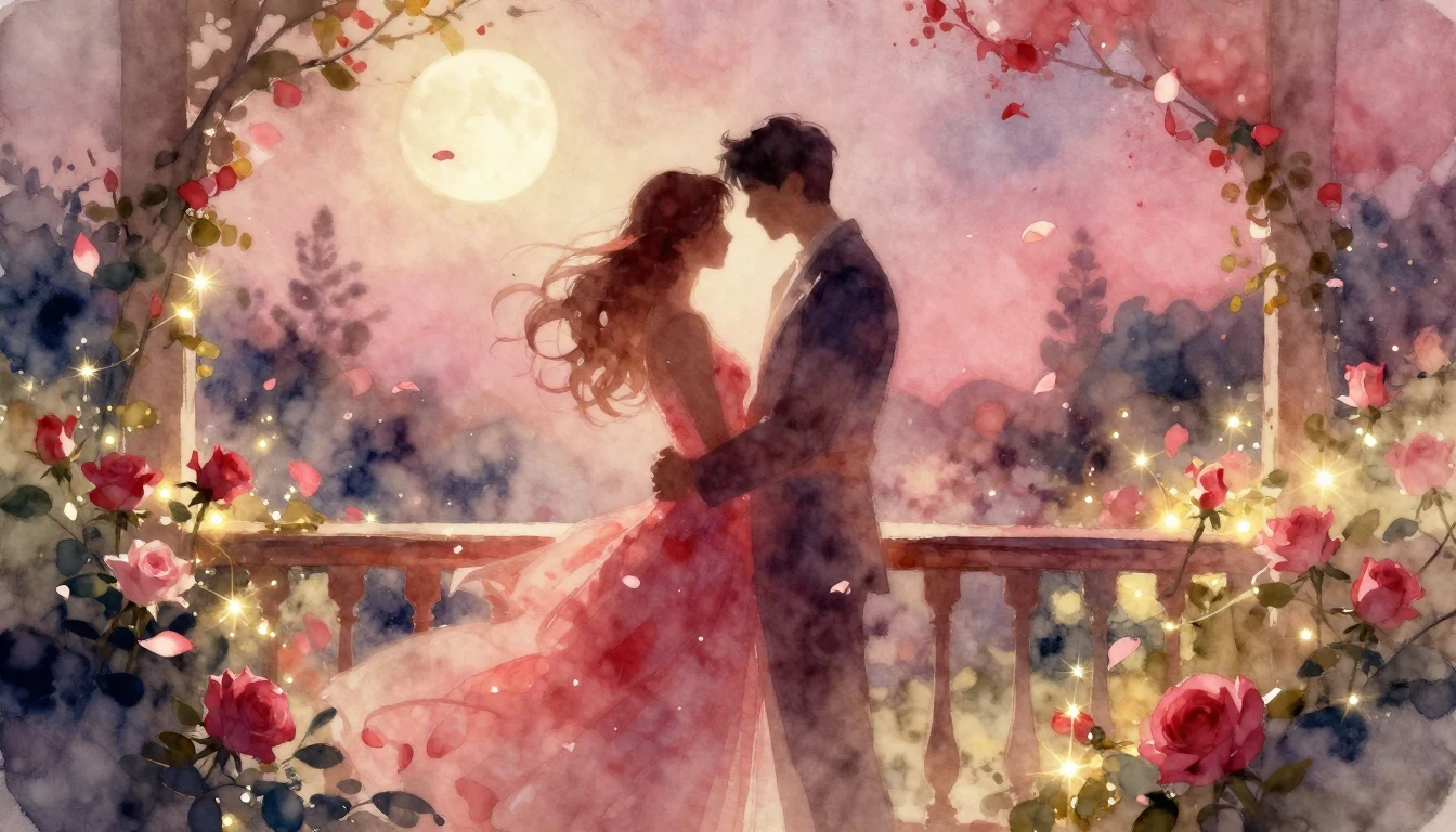 A dreamy and ethereal watercolor painting of two intertwined...