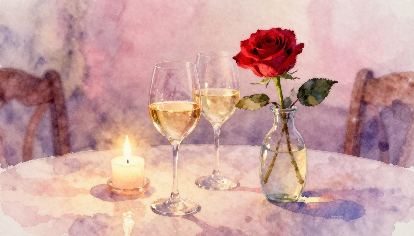 A beautiful watercolor painting of a cozy, romantic setting....