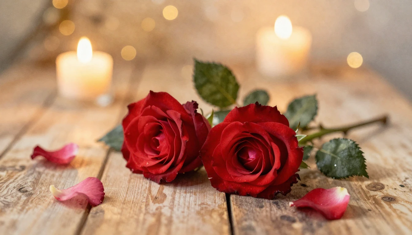 A soft watercolor painting of two elegant red roses intertwi...