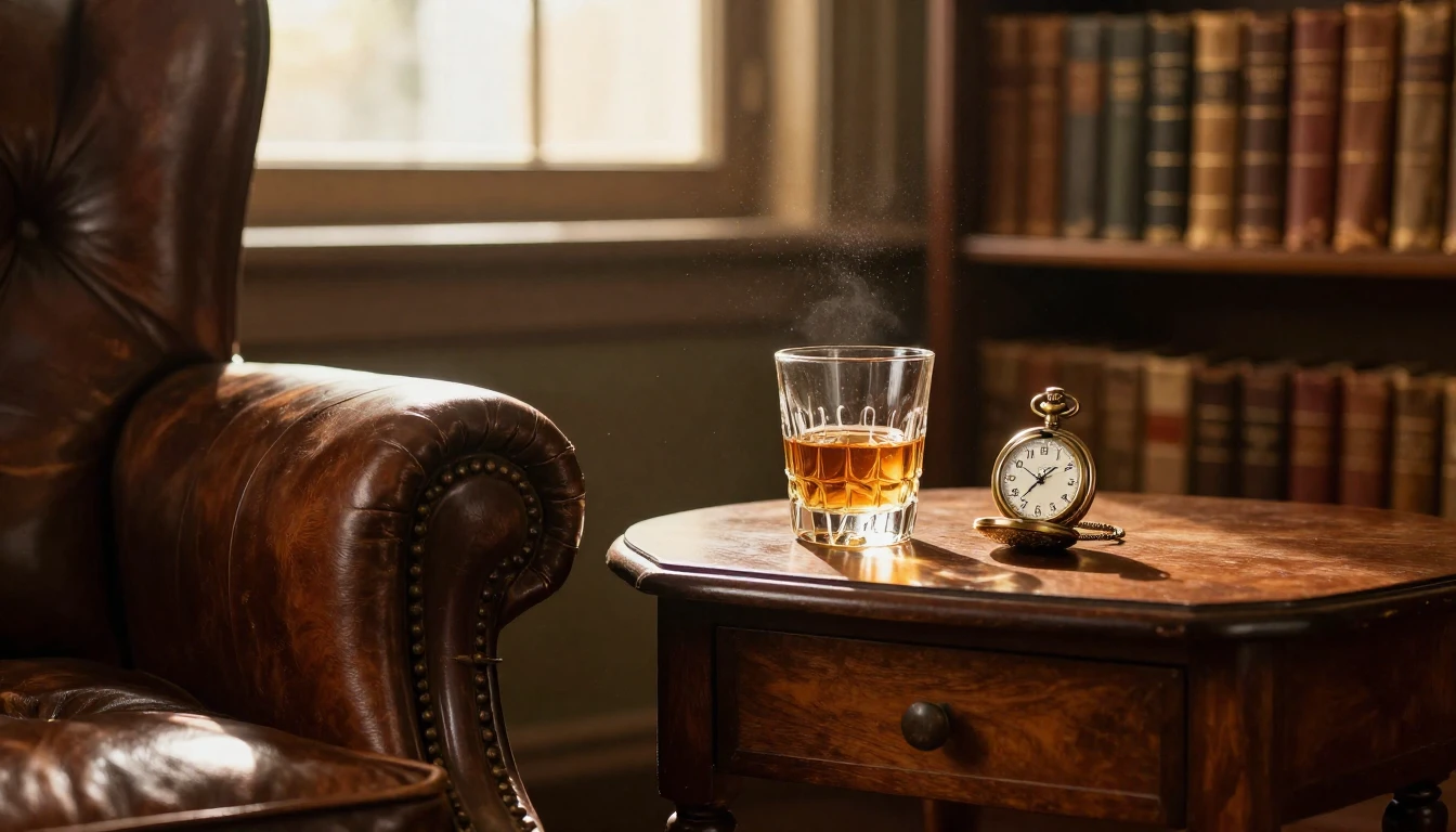 A nostalgic and elegant scene featuring a vintage leather ar...