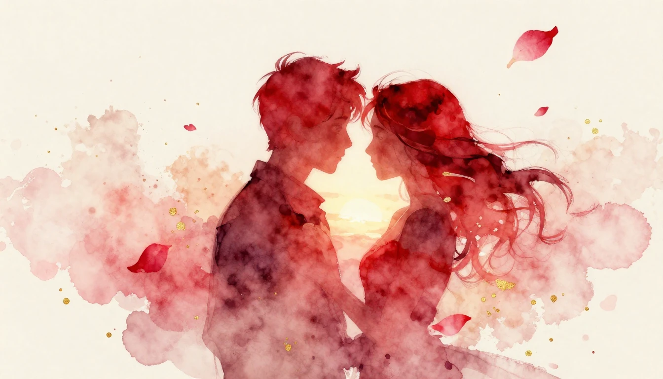 A beautiful watercolor painting depicting two intertwined si...