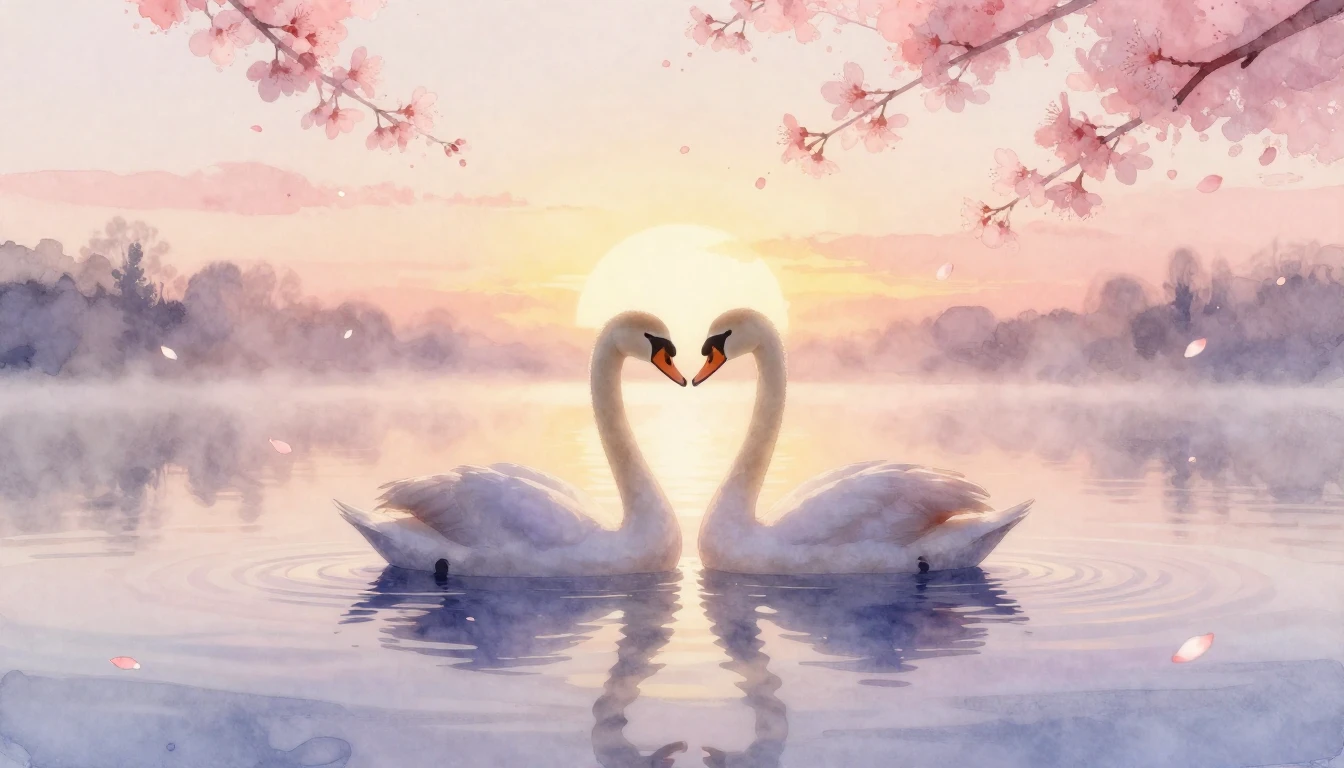 A delicate watercolor painting of two intertwined silhouette...