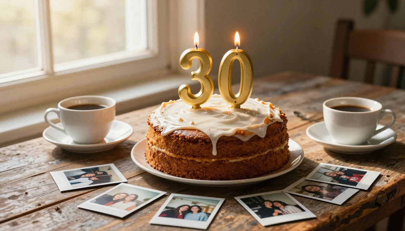 A cozy and nostalgic album cover featuring a rustic birthday...