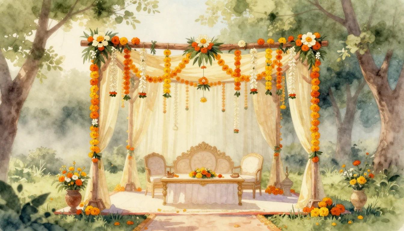 A beautiful watercolor painting of a traditional Indian wedd...