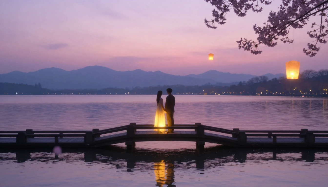 A breathtaking scene of two glowing silhouettes standing on ...